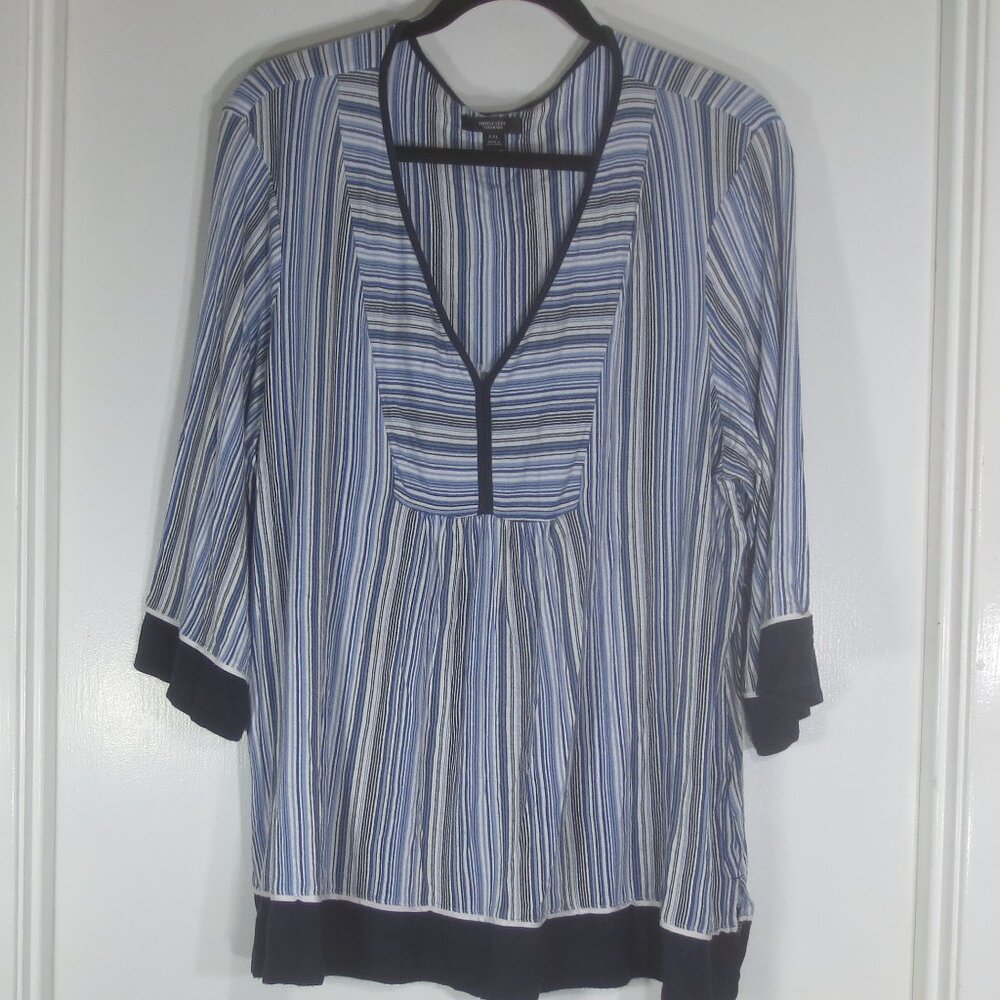 Simply Vera Top Multi Blue White Striped Half Sleeve Flowy Blouse Plus Size 2X